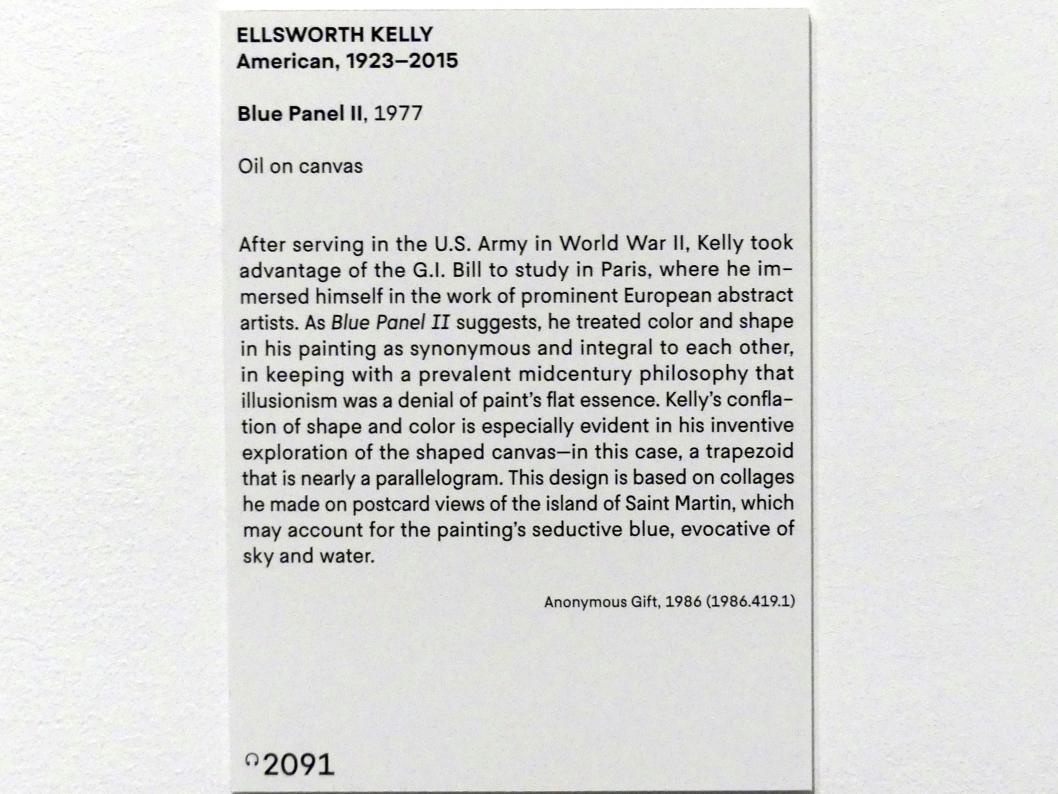 Ellsworth Kelly (1950–2004), Blaues Feld II, New York, Metropolitan Museum of Art (Met), Saal 922-923, 1977, Bild 2/2