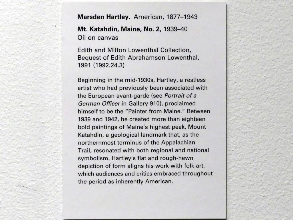 Marsden Hartley (1939), Mount Katahdin, Maine, Nr. 2, New York, Metropolitan Museum of Art (Met), Saal 900, 1939–1940, Bild 2/2