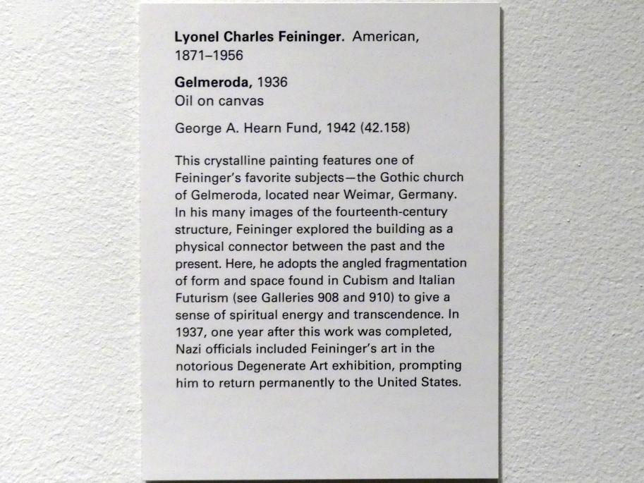Lyonel Feininger (1907–1940), Gelmeroda, New York, Metropolitan Museum of Art (Met), Saal 900, 1936, Bild 2/2