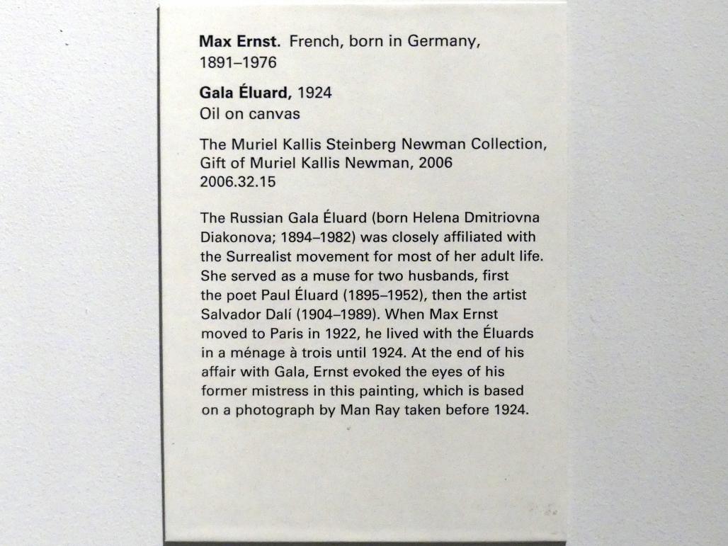Max Ernst (1912–1970), Gala Éluard, New York, Metropolitan Museum of Art (Met), Saal 901, 1924, Bild 2/2