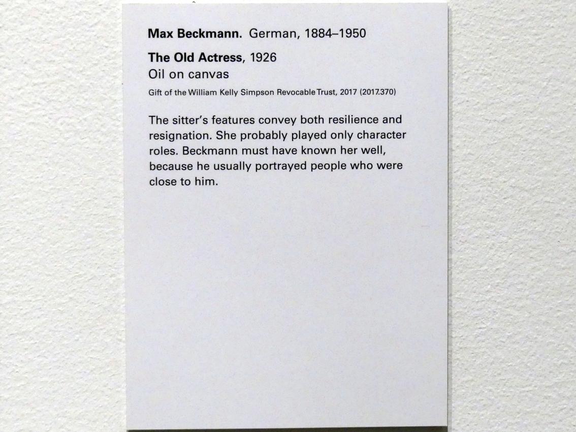 Max Beckmann (1905–1950), Die Alte Schauspielerin, New York, Metropolitan Museum of Art (Met), Saal 901, 1926, Bild 2/2