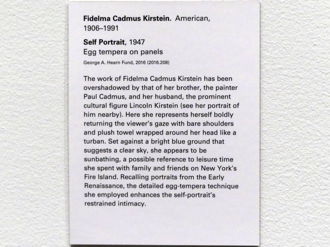 Fidelma Cadmus Kirstein (1941–1947), Selbstporträt, New York, Metropolitan Museum of Art (Met), Saal 901, 1947, Bild 2/2