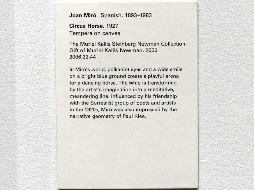 Joan Miró (1917–1970), Zirkuspferd, New York, Metropolitan Museum of Art (Met), Saal 901, 1927, Bild 2/2