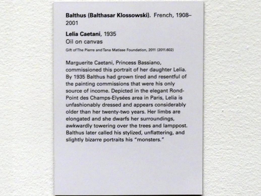 Balthus (Balthasar Kłossowski de Rola) (1935–1957), Lelia Caetani, New York, Metropolitan Museum of Art (Met), Saal 902, 1935, Bild 2/2