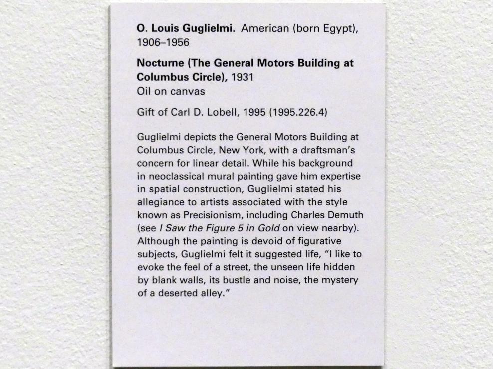 Osvaldo Louis Guglielmi (1931–1939), Nocturne (Das General Motors Building am Columbus Circle), New York, Metropolitan Museum of Art (Met), Saal 902, 1931, Bild 2/2