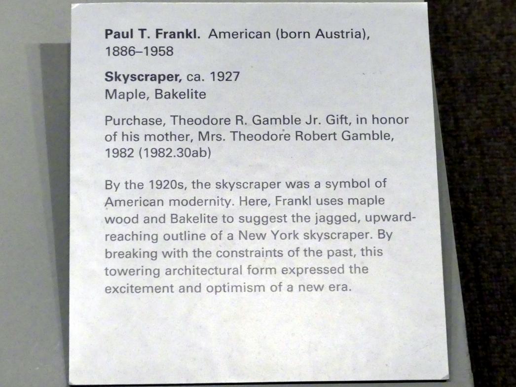 Paul T. Frankl (1927), Wolkenkratzer, New York, Metropolitan Museum of Art (Met), Saal 902, um 1927, Bild 4/4
