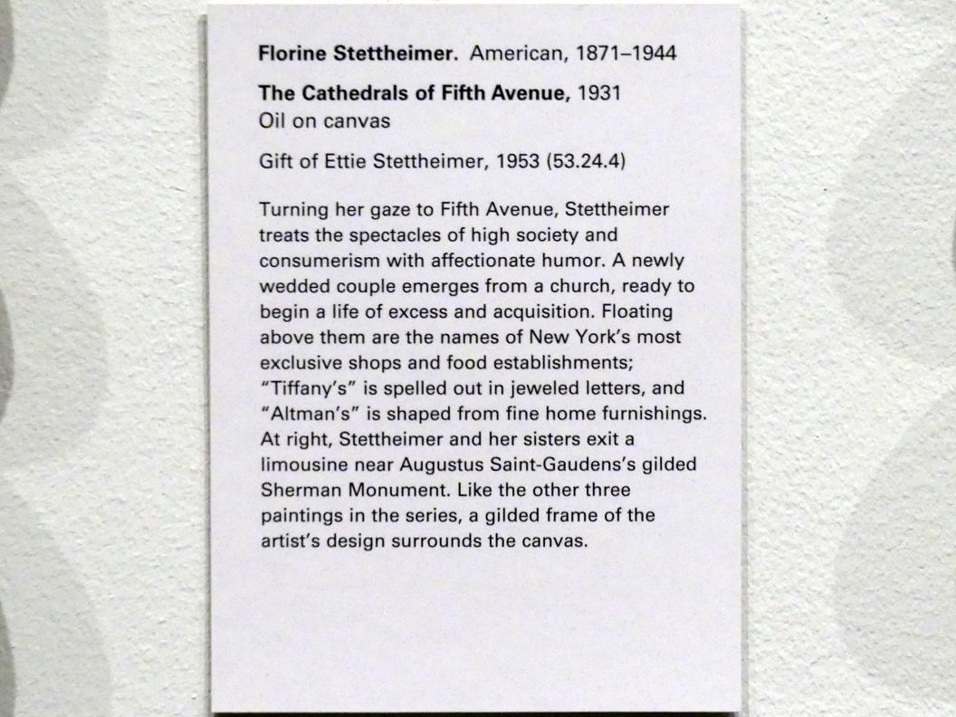 Florine Stettheimer (1912–1942), Die Kathedralen der Fifth Avenue, New York, Metropolitan Museum of Art (Met), Saal 902, 1931, Bild 2/2