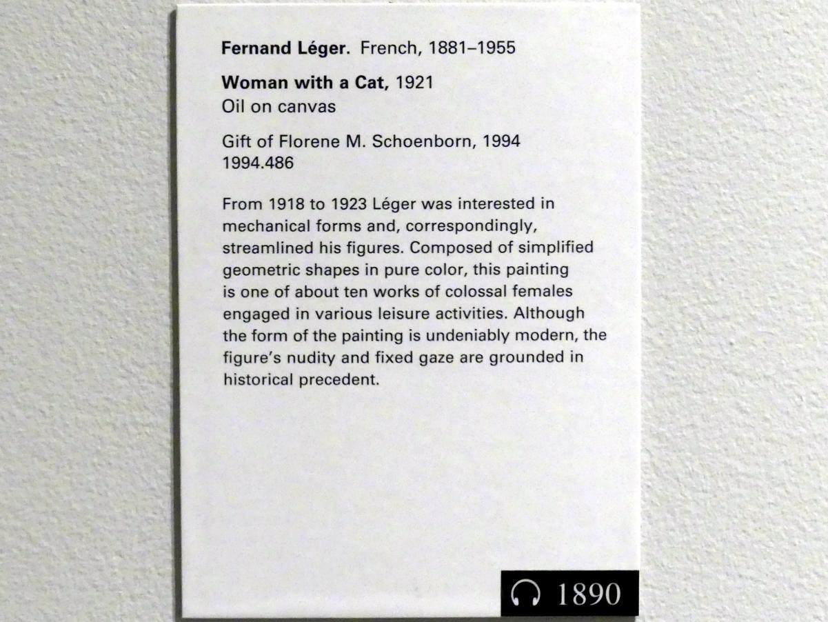 Fernand Léger (1912–1954), Frau mit Katze, New York, Metropolitan Museum of Art (Met), Saal 903, 1921, Bild 2/2