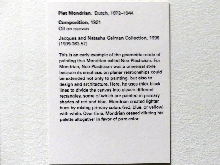 Piet Mondrian (1908–1942), Komposition, New York, Metropolitan Museum of Art (Met), Saal 912, 1921, Bild 2/2