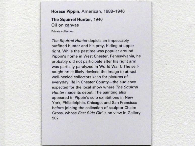 Horace Pippin (1936–1945), Der Eichhörnchenjäger, New York, Metropolitan Museum of Art (Met), Saal 911, 1940, Bild 2/2