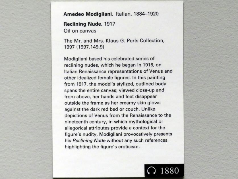Amedeo Modigliani (1911–1918), Liegender Akt, New York, Metropolitan Museum of Art (Met), Saal 911, 1917, Bild 2/2