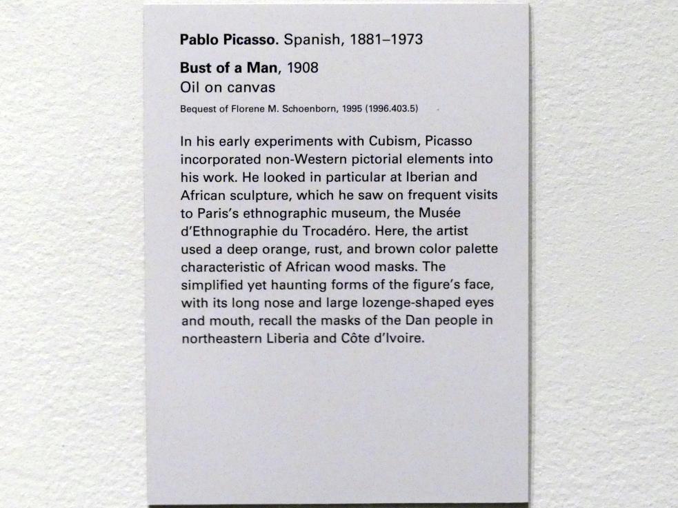 Pablo Picasso (1897–1972), Männliche Büste, New York, Metropolitan Museum of Art (Met), Saal 911, 1908, Bild 2/2