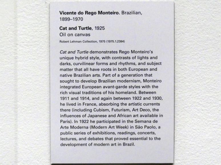 Vicente do Rego Monteiro (1925), Katze und Schildkröte, New York, Metropolitan Museum of Art (Met), Saal 911, 1925, Bild 2/2