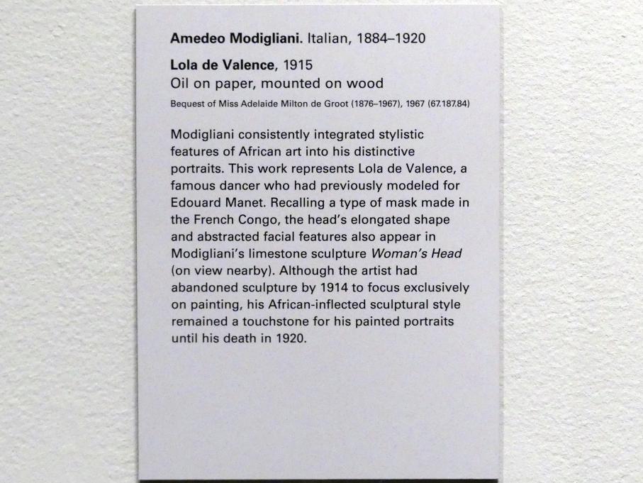 Amedeo Modigliani (1911–1918), Lola de Valence, New York, Metropolitan Museum of Art (Met), Saal 911, 1915, Bild 2/2