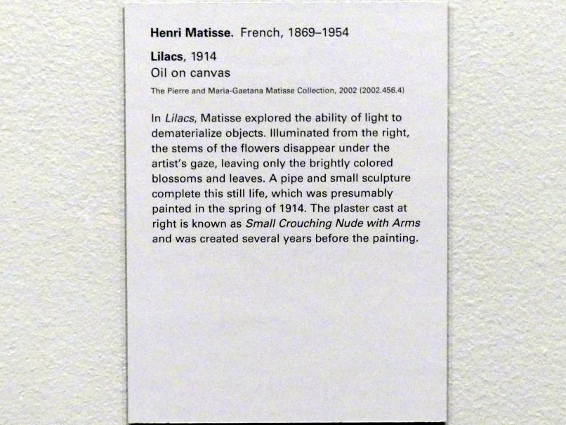 Henri Matisse (1898–1953), Flieder, New York, Metropolitan Museum of Art (Met), Saal 910, 1914, Bild 2/2