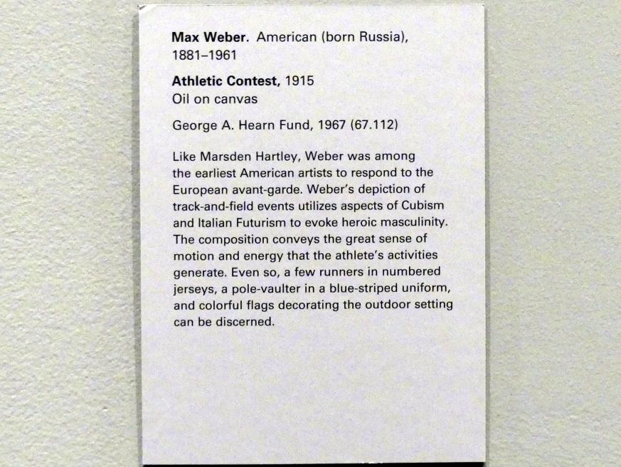 Max Weber (1912–1917), Sportlicher Wettbewerb, New York, Metropolitan Museum of Art (Met), Saal 910, 1915, Bild 2/2