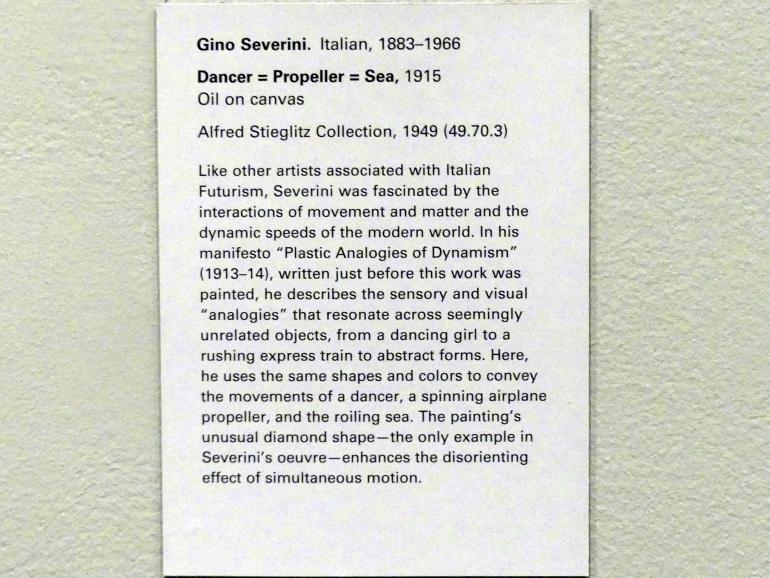 Gino Severini (1909–1934), Tänzer = Propeller = Meer, New York, Metropolitan Museum of Art (Met), Saal 910, 1915, Bild 2/2