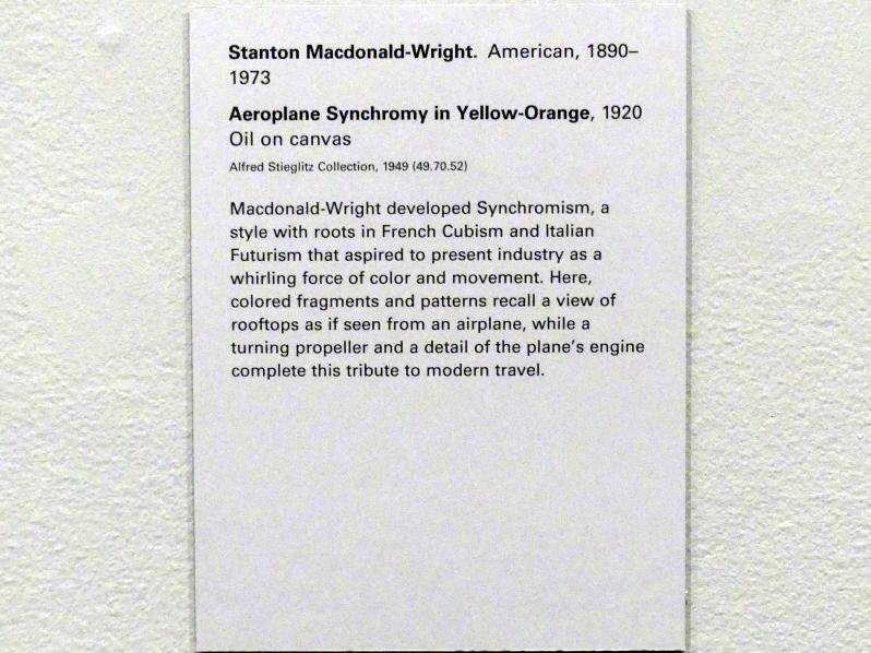 Stanton Macdonald-Wright (1917–1920), Flugzeugsynchronisation in Gelb-Orange, New York, Metropolitan Museum of Art (Met), Saal 910, 1920, Bild 2/2