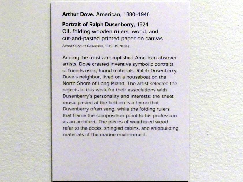 Arthur Garfield Dove (1924–1940), Porträt von Ralph Dusenberry, New York, Metropolitan Museum of Art (Met), Saal 910, 1924, Bild 3/3