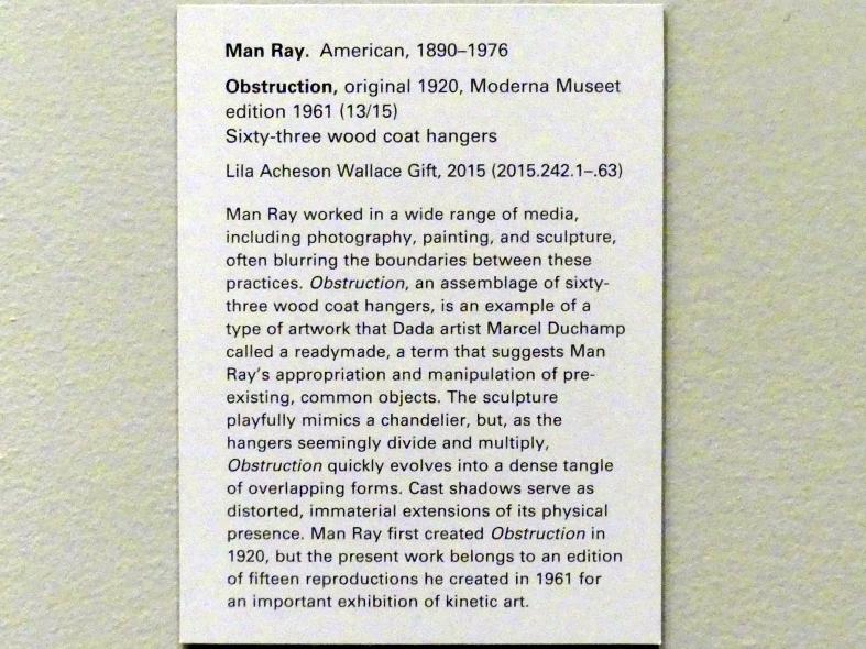 Man Ray (1914–1939), Behinderung, New York, Metropolitan Museum of Art (Met), Saal 908, 1920, Bild 3/3