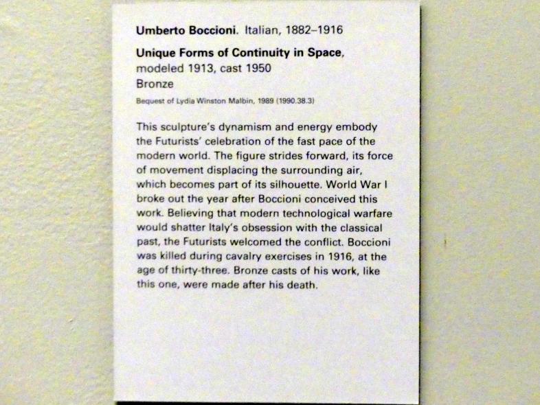 Umberto Boccioni (1910–1914), Einzigartige Formen der Kontinuität im Raum, New York, Metropolitan Museum of Art (Met), Saal 908, 1913, Bild 4/4