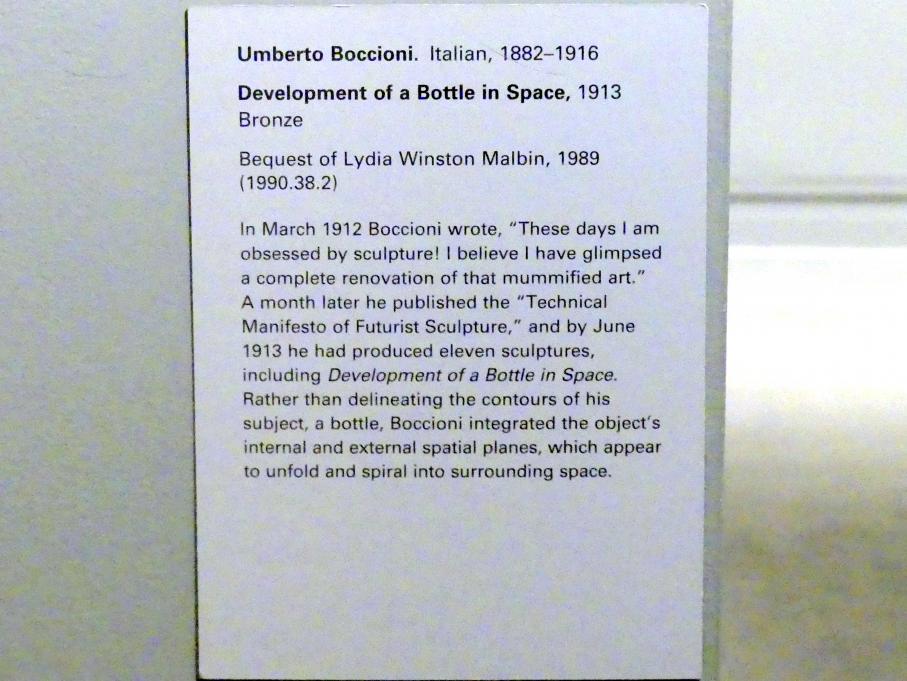 Umberto Boccioni (1910–1914), Entwicklung einer Flasche im Raum, New York, Metropolitan Museum of Art (Met), Saal 908, 1913, Bild 5/5