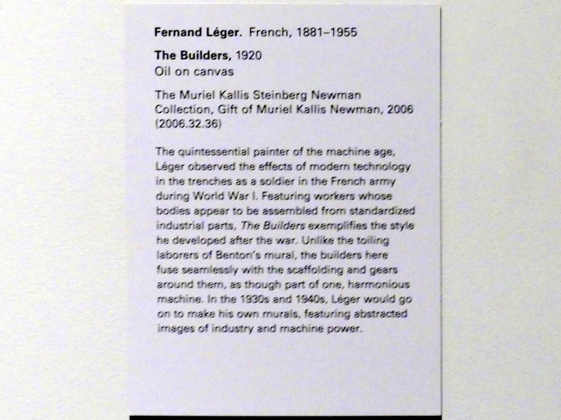 Fernand Léger (1912–1954), Die Bauarbeiter, New York, Metropolitan Museum of Art (Met), Saal 909, 1920, Bild 2/2