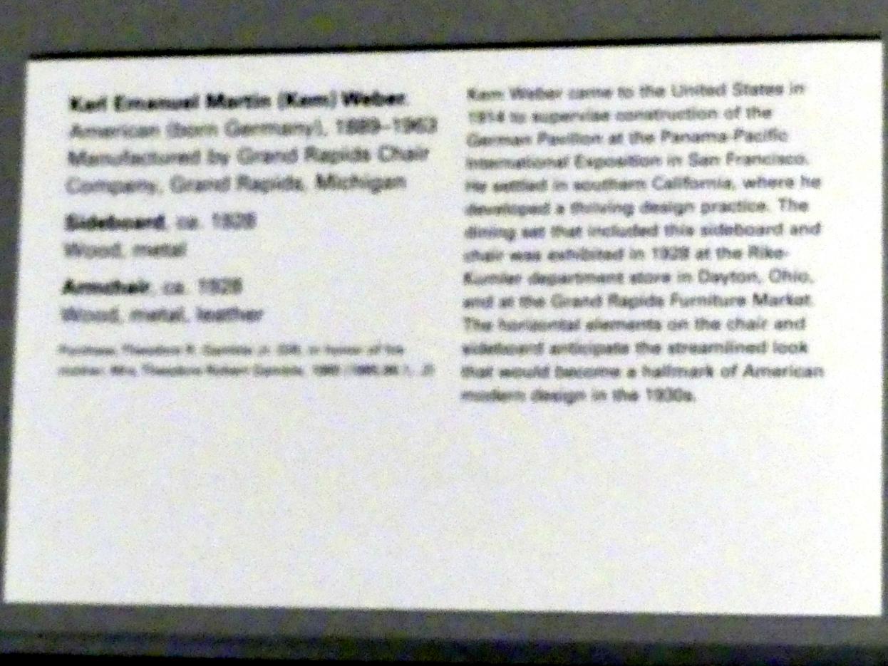 Kem (Karl Emanuel Martin) Weber (1928), Anrichte, New York, Metropolitan Museum of Art (Met), Saal 909, um 1928, Bild 3/3