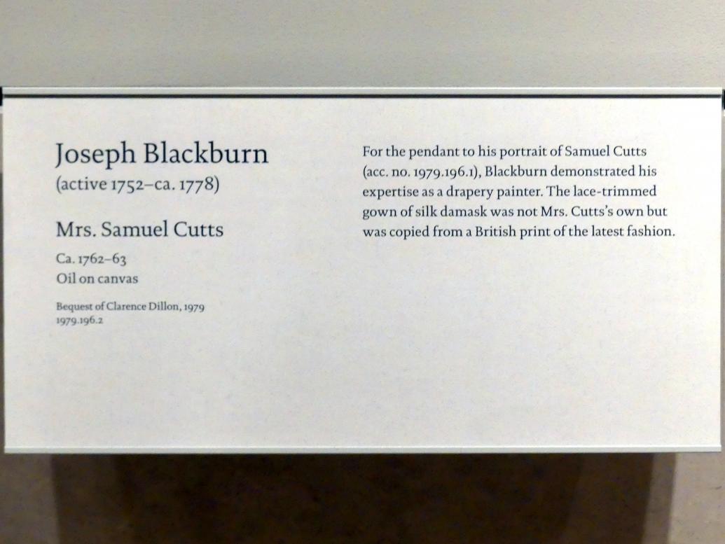 Joseph Blackburn (1754–1762), Mrs. Samuel Cutts, New York, Metropolitan Museum of Art (Met), Saal 747, um 1762–1763, Bild 2/2