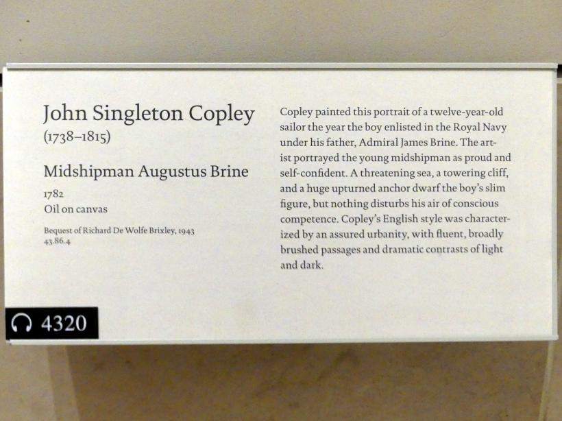 John Singleton Copley (1764–1798), Midshipman Augustus Brine, New York, Metropolitan Museum of Art (Met), Saal 748, 1782, Bild 2/2