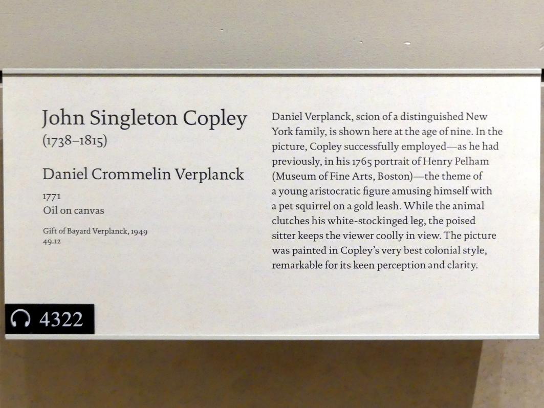 John Singleton Copley (1764–1798), Daniel Crommelin Verplanck, New York, Metropolitan Museum of Art (Met), Saal 748, 1771, Bild 2/2