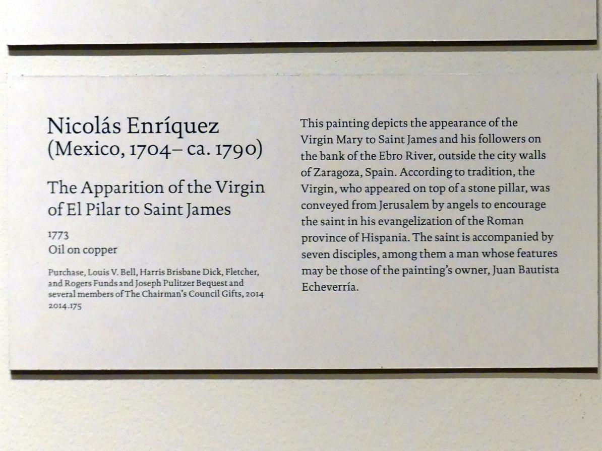 Nicolás Enríquez (1773), Unsere Liebe Frau auf dem Pfeiler
erscheint dem Hl. Jakobus, New York, Metropolitan Museum of Art (Met), Saal 749, 1773, Bild 2/2