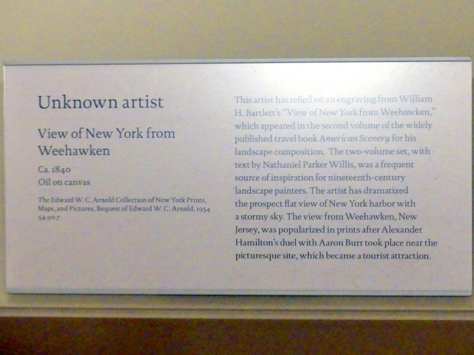 Blick auf New York von Weehawken, New York, Metropolitan Museum of Art (Met), Saal 751, um 1840, Bild 2/2