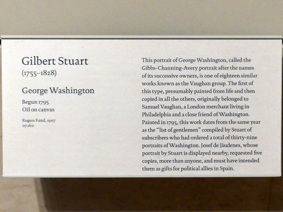 Gilbert Stuart (1794–1802), George Washington, New York, Metropolitan Museum of Art (Met), Saal 755, 1795, Bild 2/2