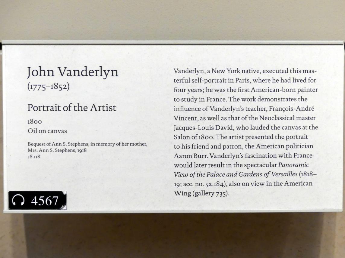 John Vanderlyn (1800), Selbstporträt, New York, Metropolitan Museum of Art (Met), Saal 756, 1800, Bild 2/2