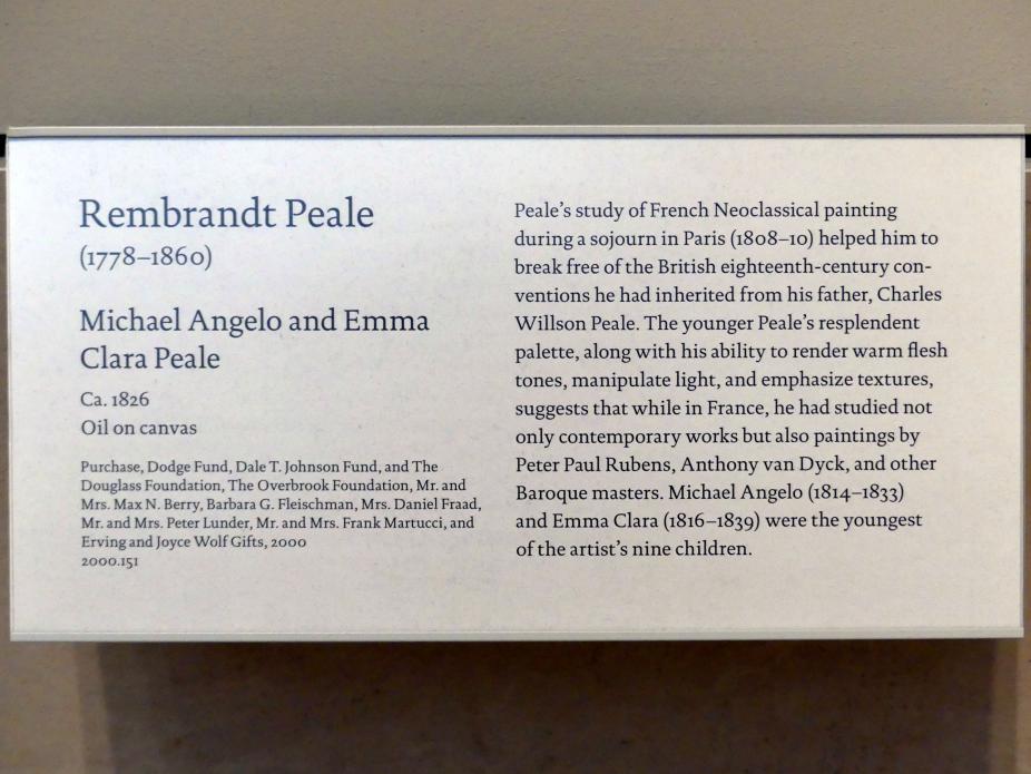 Rembrandt Peale (1826), Michael Angelo and Emma Clara Peale, New York, Metropolitan Museum of Art (Met), Saal 756, um 1826, Bild 2/2