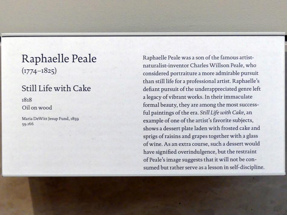 Raphaelle Peale (1818), Stillleben mit Kuchen, New York, Metropolitan Museum of Art (Met), Saal 756, 1818, Bild 2/2