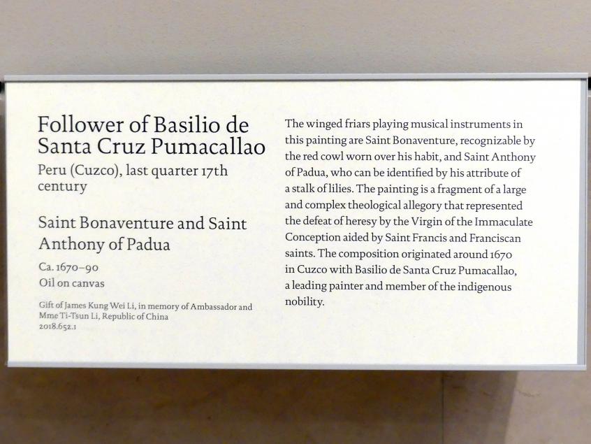 Basilio Santa Cruz Pumacallao (Nachfolger) (1680), Heiliger Bonaventura und Heiliger Antonius von Padua, New York, Metropolitan Museum of Art (Met), Saal 757, um 1670–1690, Bild 2/2