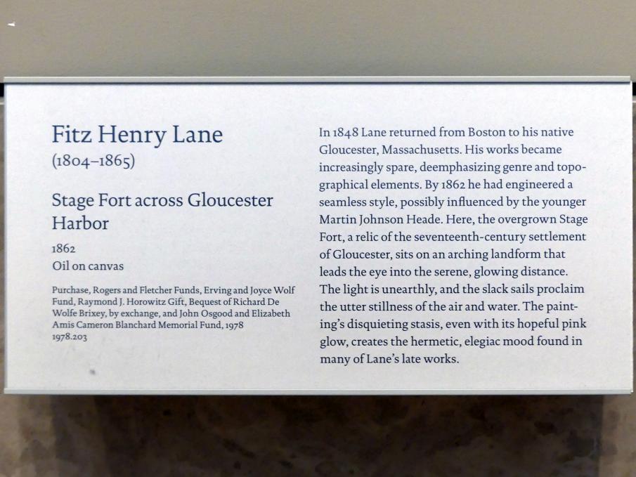 Fitz Henry Lane (Fitz Hugh Lane) (1847–1862), Stage Fort über dem Hafen von Gloucester, New York, Metropolitan Museum of Art (Met), Saal 761, 1862, Bild 2/2