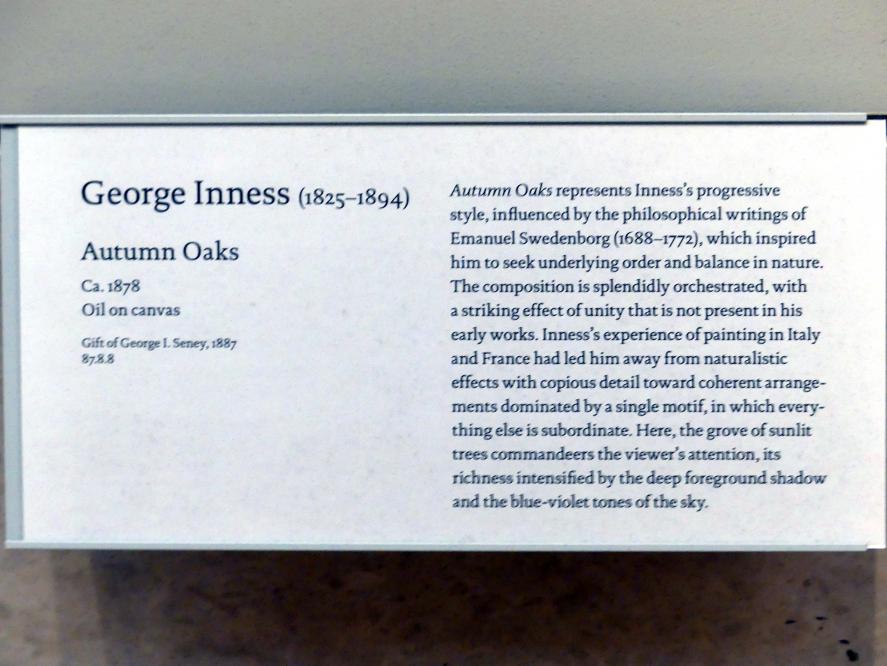 George Inness (1849–1891), Herbsteichen, New York, Metropolitan Museum of Art (Met), Saal 761, um 1878, Bild 2/2
