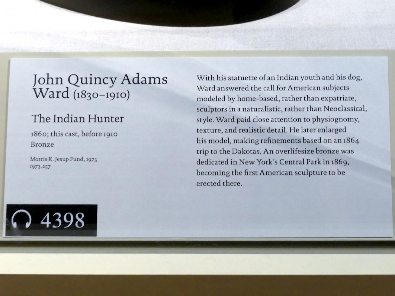 John Quincy Adams Ward (1860–1865), Indianischer Jäger, New York, Metropolitan Museum of Art (Met), Saal 761, 1860, Bild 4/4