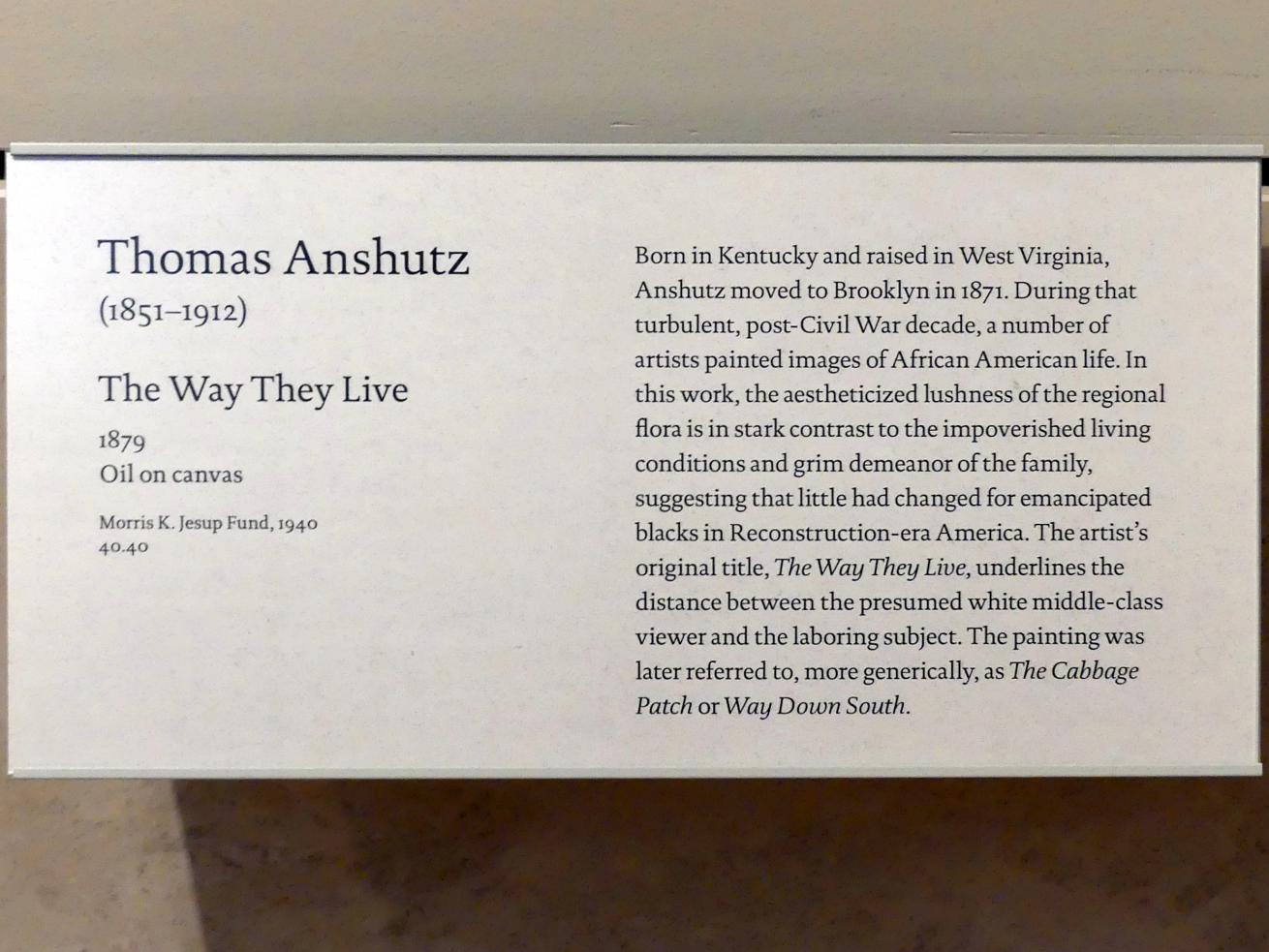Thomas Pollock Anshutz (1879–1907), The Way They Live - Die Art, wie sie leben, New York, Metropolitan Museum of Art (Met), Saal 762, 1879, Bild 2/2