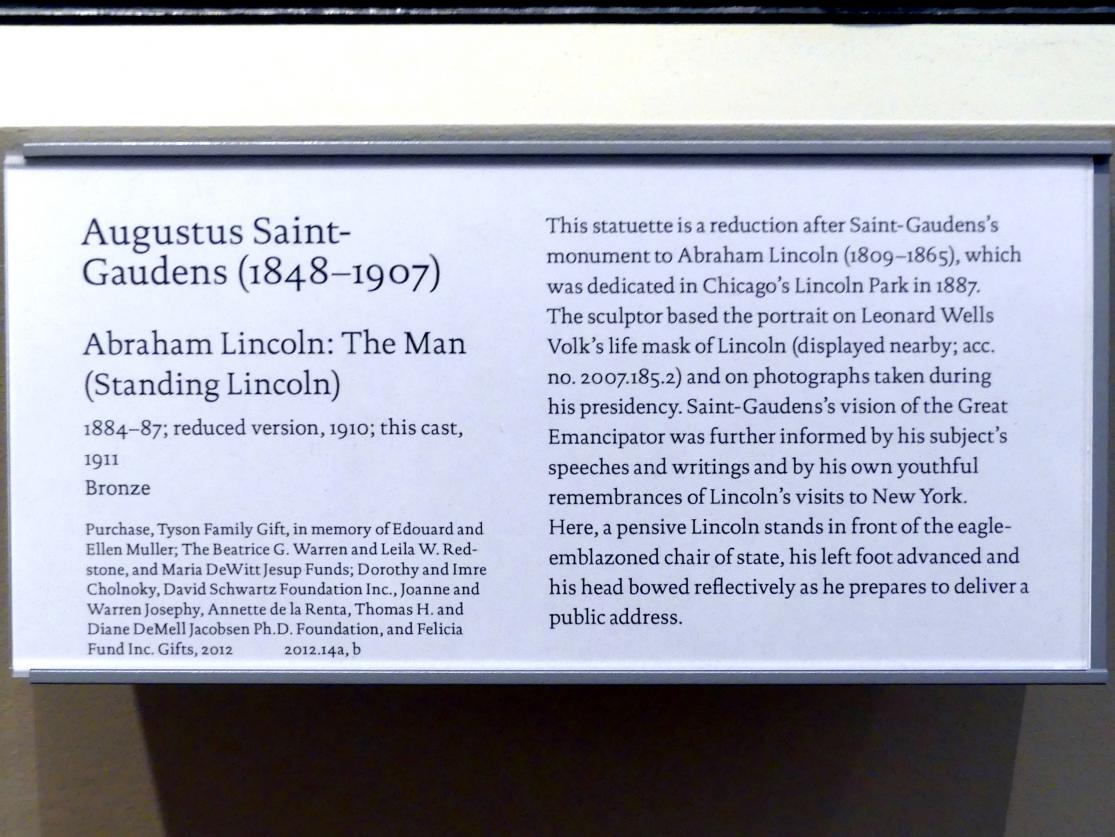 Augustus Saint-Gaudens (1872–1905), Abraham Lincoln: Der Mann (Standing Lincoln), New York, Metropolitan Museum of Art (Met), Saal 762, 1884–1887, Bild 4/4