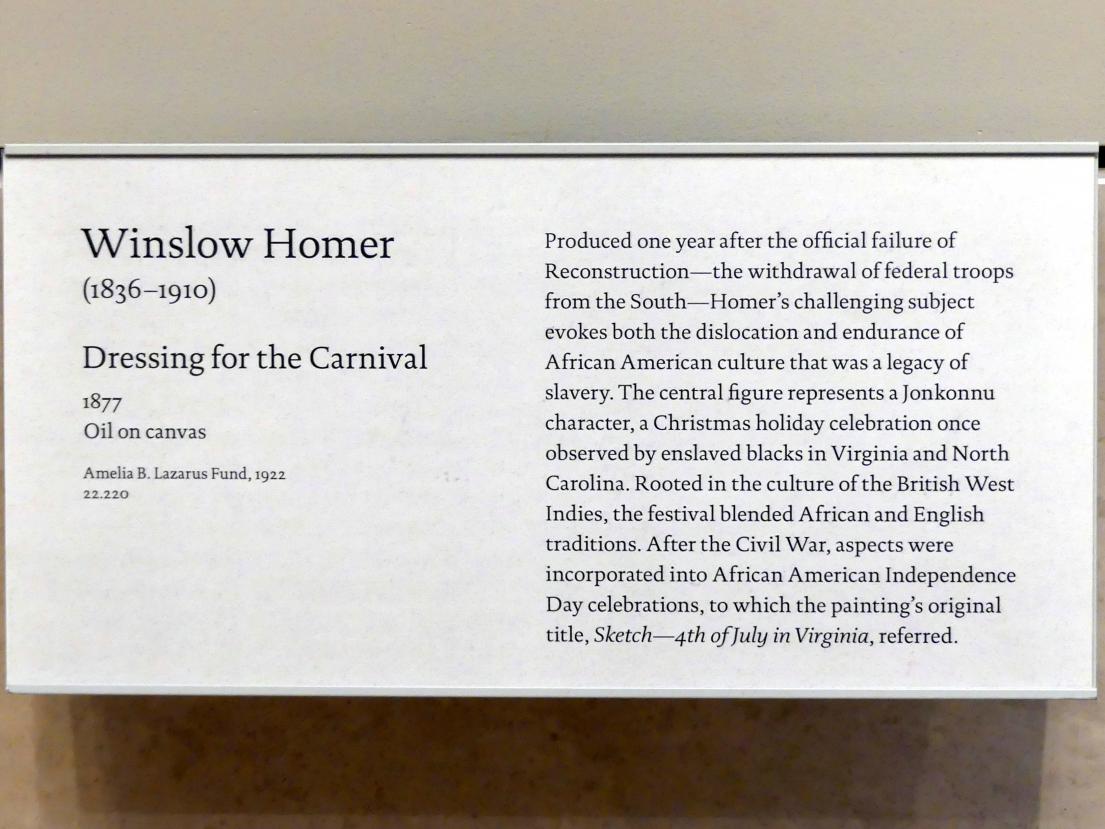 Winslow Homer (1864–1907), Dressing für den Karneval, New York, Metropolitan Museum of Art (Met), Saal 762, 1877, Bild 2/2
