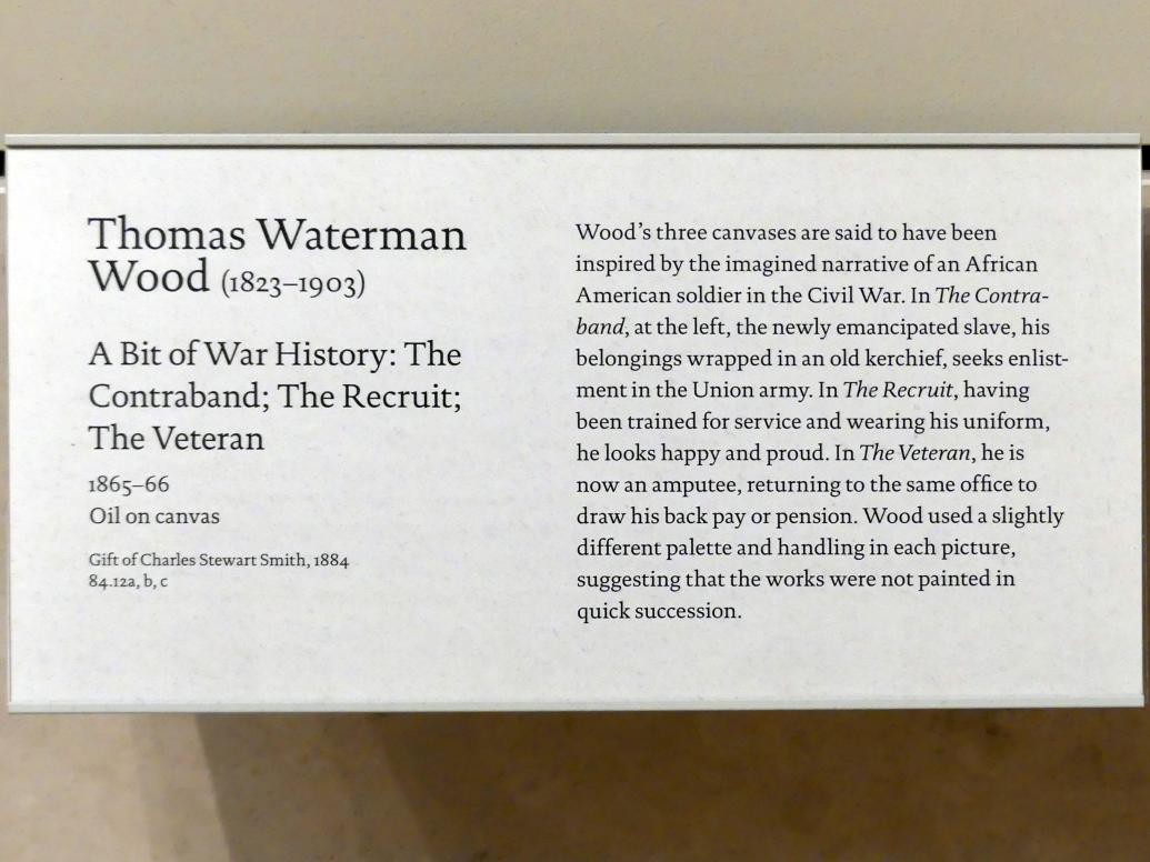 Thomas Waterman Wood (1865), Ein bisschen Kriegsgeschichte: Die Schmuggelware; Der Rekrut; Der Veteran, New York, Metropolitan Museum of Art (Met), Saal 762, 1865–1866, Bild 2/2