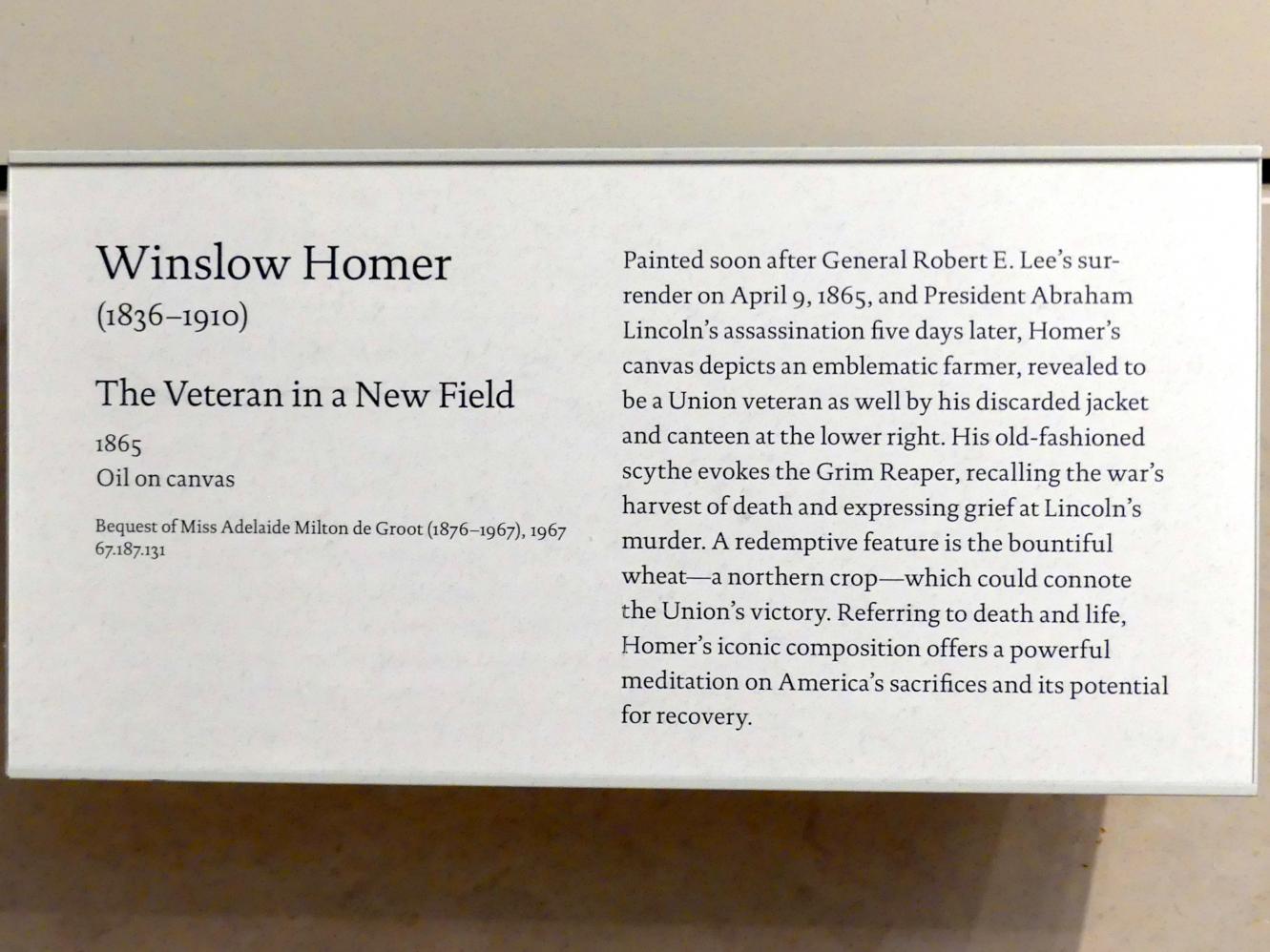 Winslow Homer (1864–1907), Der Veteran in einem Neuen Feld, New York, Metropolitan Museum of Art (Met), Saal 762, 1865, Bild 2/2