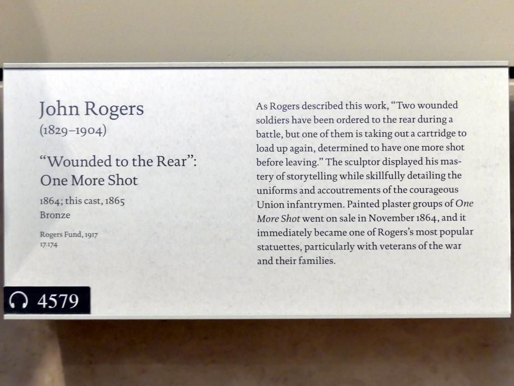 John Rogers (1864), Nach hinten verwundet / Noch ein Schuss, New York, Metropolitan Museum of Art (Met), Saal 762, 1864, Bild 4/4
