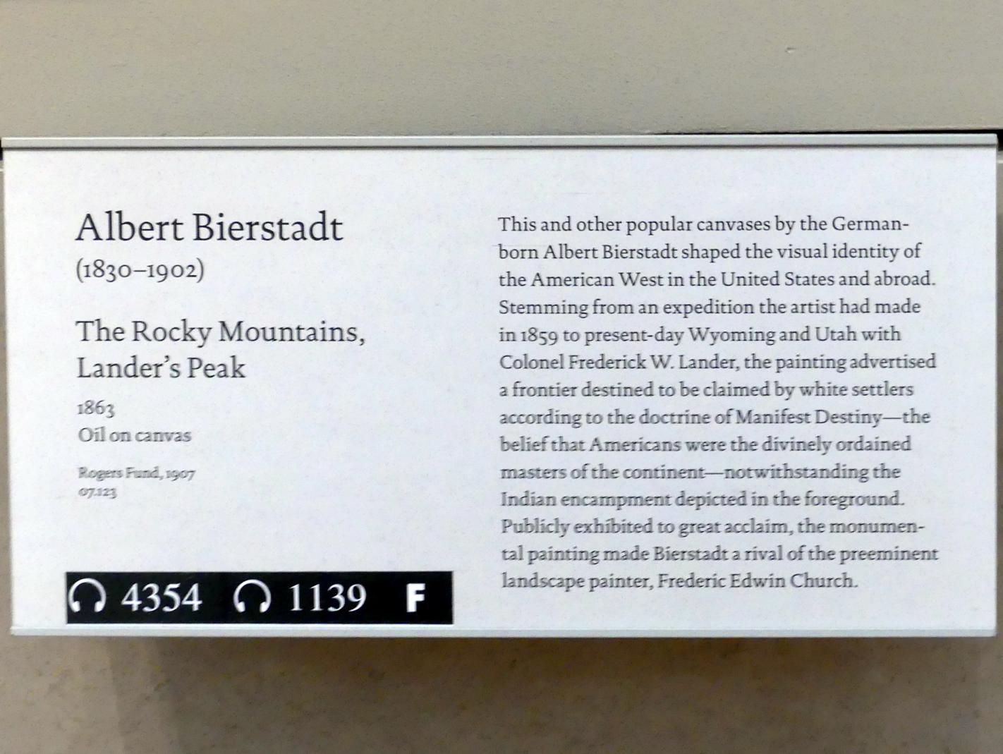 Albert Bierstadt (1859–1883), Die Rocky Mountains, Lander's Peak, New York, Metropolitan Museum of Art (Met), Saal 760, 1863, Bild 2/2