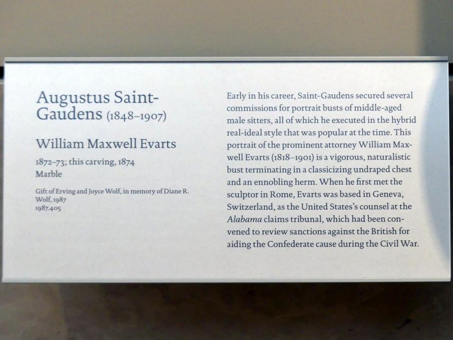 Augustus Saint-Gaudens (1872–1905), William Maxwell Evarts, New York, Metropolitan Museum of Art (Met), Saal 763, 1872–1873, Bild 4/4