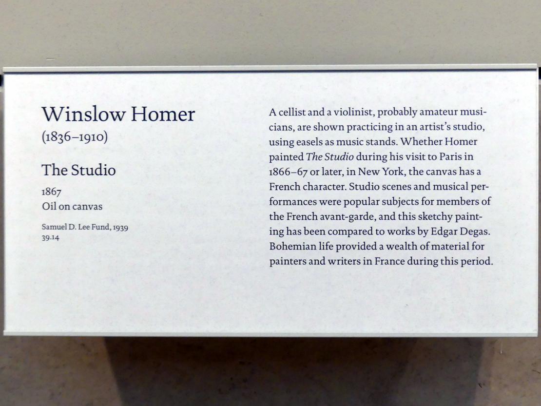 Winslow Homer (1864–1907), Das Studio, New York, Metropolitan Museum of Art (Met), Saal 764, 1867, Bild 2/2